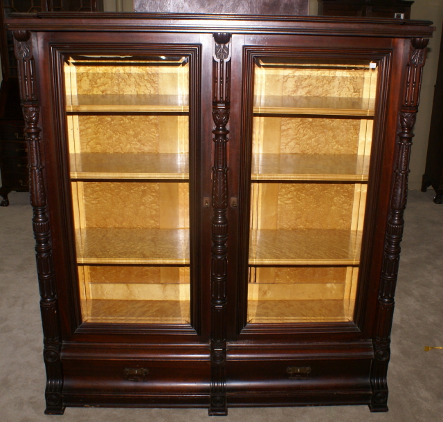 Eastlake Victorian solid walnut antique bookcase